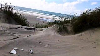 Exhibitionist Strokes Hard on the Beach