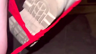 Public Walk and Flashing in Lingerie and Stockings