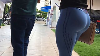 blue spandex fit girl ass