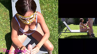 Beautiful MILF in Sexy White Lingerie Gets Fucked Doggystyle Outside and Cums on Her Big Ass