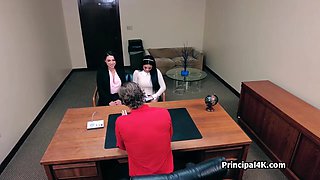 Secretary and vice principal sucking knob at the office