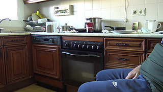 CFNM - Horny MILF Swallows His Cum After Masturbating