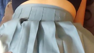 Schoolgirl Fucking Her with a Foxtail in the Ass