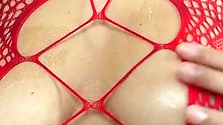 Nipple Play in Red Bodystocking
