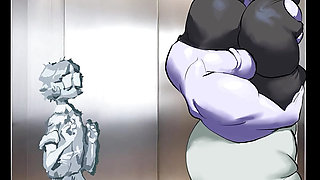 Giantess widowmaker crushes puny guy in elevator with her body and gigantic muscles & chest
