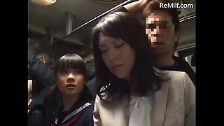 Sensitive japanese mature mom was groped to orgasm on the bus