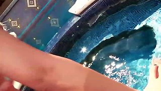 Sexy brunette chick gets nailed by the pool