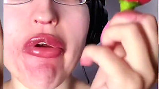 Asmr Paprika Pepper Eating - Asmr, Eye Glasses, Gianess, Lipstick, Big Lips, Mouth, Food, Face Fetish, Long Nails