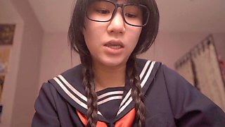Cute and inexperienced Japanese schoolgirl Alize Zaide in her solo cosplay