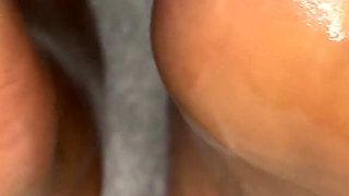 MILF Rubs Oil All Over Her French Pedicure Feet