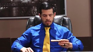 Guy In The Office Secretary Fucked In Stockings And Cums On Large Milk