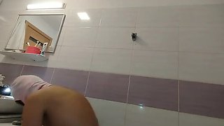Horny hairy wife shaves pussy - big tits & ass amateur MILF