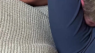 Cruel Headscissors in Blue Leggings on the Couch