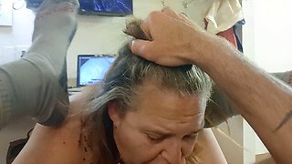 Face-fucking cum fills her mouth