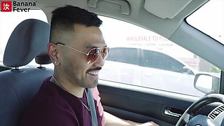 Splendid asian blonde with round tits gets fucked with passion by a stranger uber driver