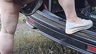 Girlfriend Squirts Several Times in a Row Near the Car