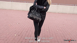 Tattooed hot blonde ride strangers cock in van