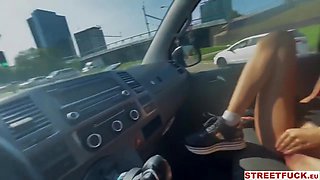 Risky Public Fucking And Sucking In Car With Blonde Babe