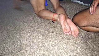Showing off both our soles before fore she Peggs my ass for the first time