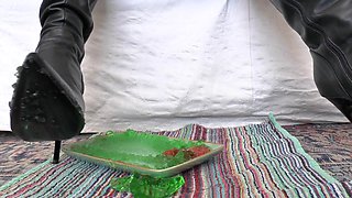 Smoking Mistress and Green Dessert From Boot Soles, POV Clip, Lady Victoria Valente (in German)