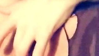 Busty curly brunette with big boobs fucks on couch
