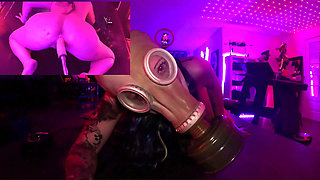 Gas mask breath control - fuck machine orgasm