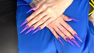 New Longer Shape and New Purple Color, Claws, Long Flexible Fingers Wide Palm, Silk Pantsuit on Me