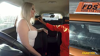 Louise Lee's big tits bounce as BBC plows her blonde pussy in Fake Driving School