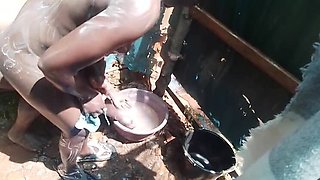 Hot African Ebony Girl Gets Soapy Outdoor Shower Fuck