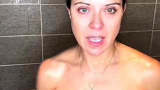 Busty curly brunette with big boobs fucks on couch