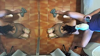 MILF in Pantyhose and High Heels Gives a Blowjob on Her Knees with Cum Swallowing