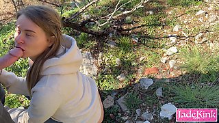 Hottest blonde girl fucks stranger while hiking outdoor public sex
