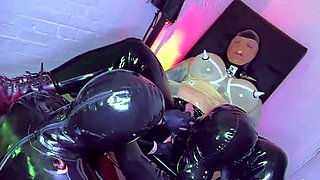 Humiliation femdom threesome with milf mistresses in latex