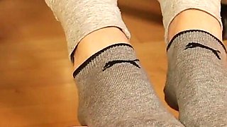 Dirty Grey Sneaker Socks in Pink Clogs - Casual Foot Tease