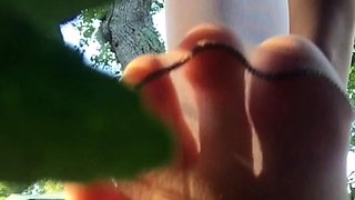 Sexy leggy brunette enjoys foot fetish