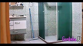 A Camera Catches Naughty Stepmother with Big Breasts and Bikini Marks Cleaning the House