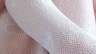 Gentle Masturbation of a Cutie in Sexy White Pantyhose