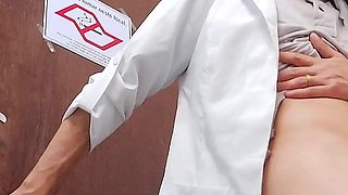 Nurse Takes off Condom While Having Sex with Asian Doctor in Hospital Bathroom