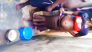 Neighborhood girl gets fucked in a corner of an unfinished house