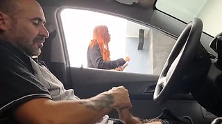Risky Public Jerk Off to College Teens - Redhead Amateur Blowjob in Car 4K