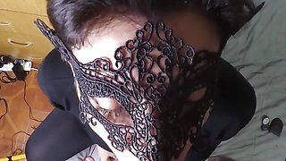 Cum on Black Lace Mask