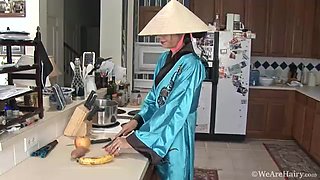 Luna Monroe and her hairy pussy in the kitchen - WeAreHairy