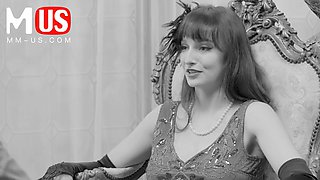 Lexi Luna as a flapper woman in fancy dress getting cozy and flirtatious