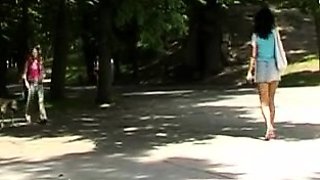 Brunette Flashing Her Titties And Pussy Outdoors In Public