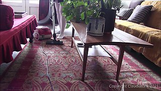 Vacuuming in White Pantihose