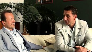 Lovely blonde maid gets spitroasted and dped