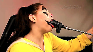 Naughty Clown Fucks Her Throat with a Fuck Machine