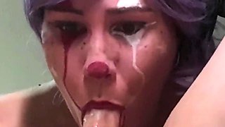 Clown Girl Deepthroats Dick in 69 and Gets Throatpie