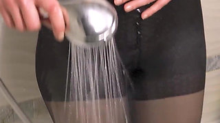 Teen Amateur In Wet T-Shirt And Pantyhose Showering In The Hotel