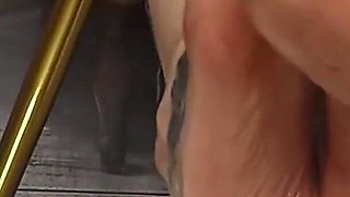 Lady Angela Oiled Feet and Toe Rings Foot Tattoo Pink Pedicure Foot Fetish